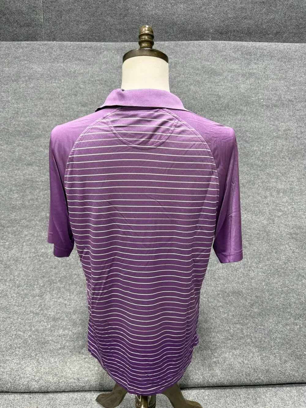 Greg Norman For Tasso Elba Polo Shirt Mens Large Purple Striped PlayDry Golf Top